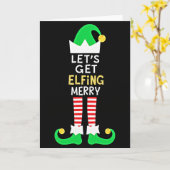 Lets Get Elfing Merry Funny Elf Christmas Card Kaart (Gele Bloem)