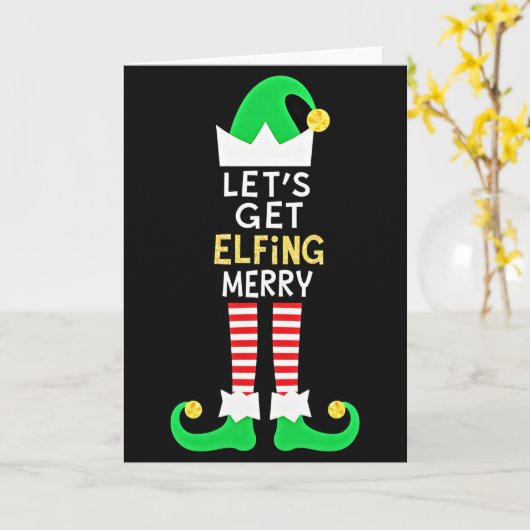 Lets Get Elfing Merry Funny Elf Christmas Card Kaart (Gele Bloem)