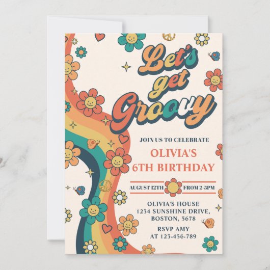 Let's Get Groovy Retro Rainbow 6th Birthday Kaart (Voorkant)