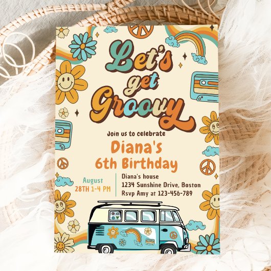 Let's Get Groovy Retro Rainbow 6th Birthday Kaart