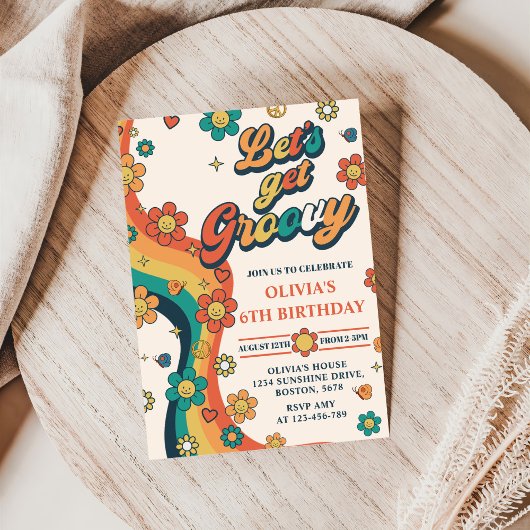 Let's Get Groovy Retro Rainbow 6th Birthday Kaart