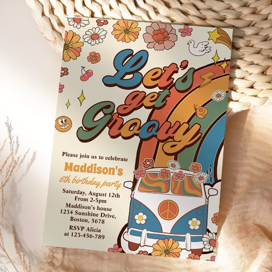 Let's Get Groovy Retro Rainbow 6th Birthday Kaart