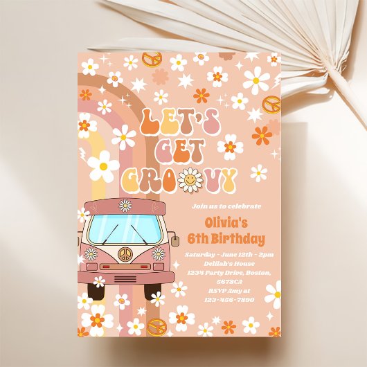 Let's Get Groovy Retro Rainbow 6th Birthday Kaart