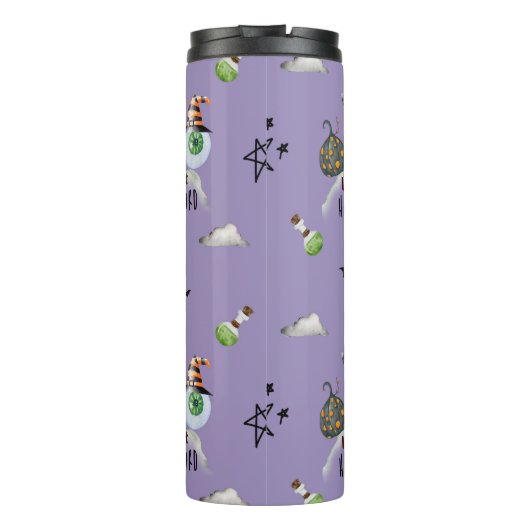 "Let's Get Hallo-Weird" Funky Halloween Paarse Thermosbeker (Achterkant)