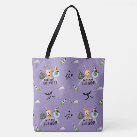 "Let's Get Hallo-Weird" Funky Halloween Paarse Tote Bag (Voorkant)
