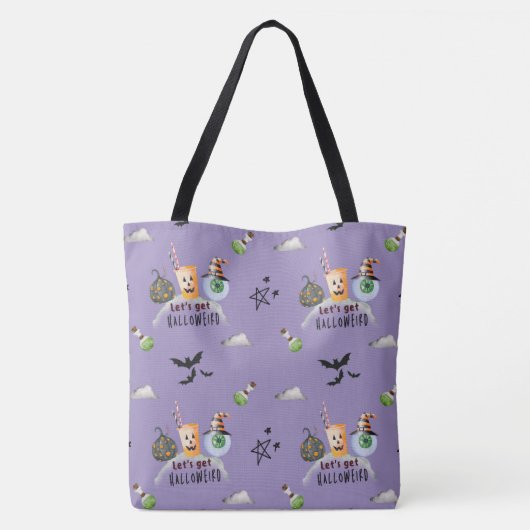"Let's Get Hallo-Weird" Funky Halloween Paarse Tote Bag (Achterkant)
