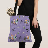 "Let's Get Hallo-Weird" Funky Halloween Paarse Tote Bag (Dichtbij)