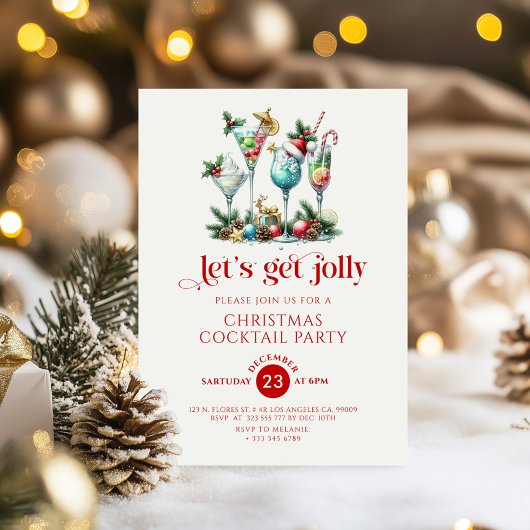 Let's Get Jolly Christmas Cocktail Party Invite Kaart