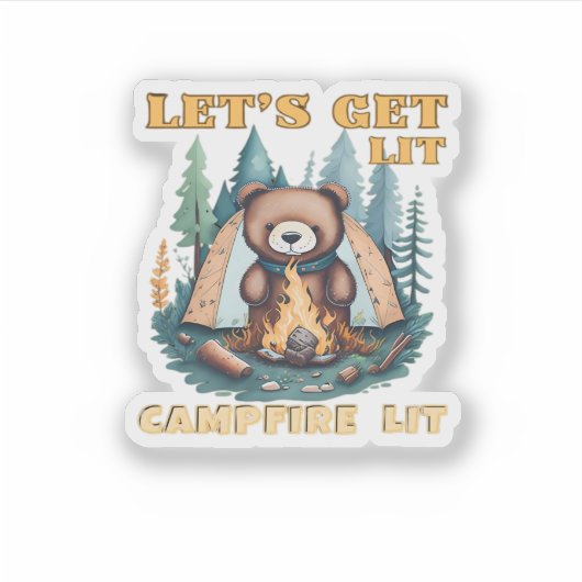 Let's Get Lit. Campfire Lit. Camping Lover Classic Sticker (Voorkant)