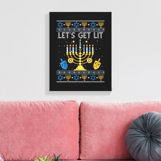 Let's Get Lit Chanukah Hanukkah Funny Christmas Ug Canvas Afdruk (Insitu (Woonkamer))