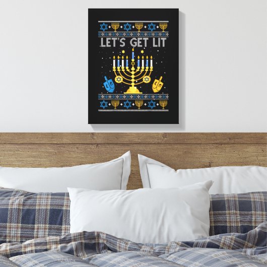 Let's Get Lit Chanukah Hanukkah Funny Christmas Ug Canvas Afdruk (Insitu (Slaapkamer))