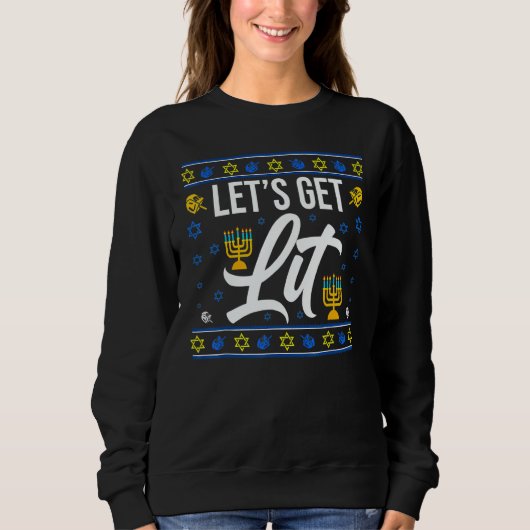 Let's Get Lit Christmas Hanukkah Menorah Jewish Ch Trui (Voorkant)