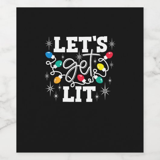 Let's Get Lit Christmas Lights Funny Retro Wijn Etiket (Enkel label)