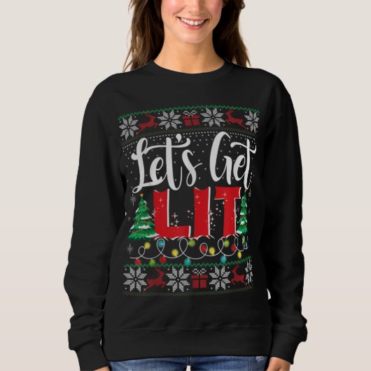 Let's Get Lit Christmas Lights Ugly Sweater Xmas D (Voorkant)