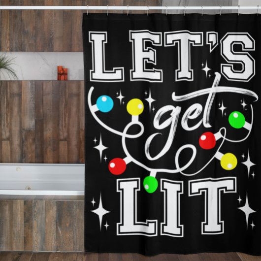Let's Get Lit Christmas Party Funny - Kerstlicht Douchegordijn
