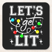 Let's Get Lit Christmas Party Funny - Kerstlicht Kartonnen Onderzetters (Voorkant)