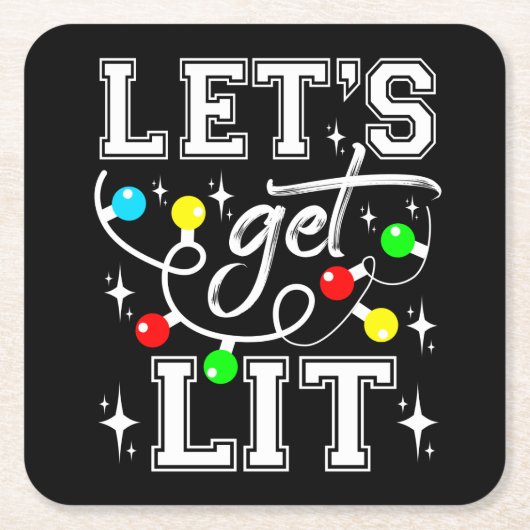 Let's Get Lit Christmas Party Funny - Kerstlicht Kartonnen Onderzetters (Voorkant)