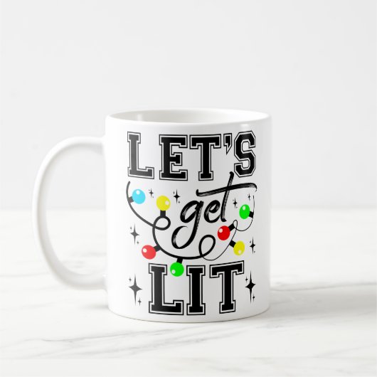 Let's Get Lit Christmas Party Funny - Kerstlicht Koffiemok (Links)