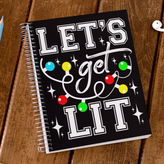 Let's Get Lit Christmas Party Funny - Kerstlicht Notitieboek
