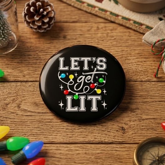 Let's Get Lit Christmas Party Funny - Kerstlicht Ronde Button 3,2 Cm