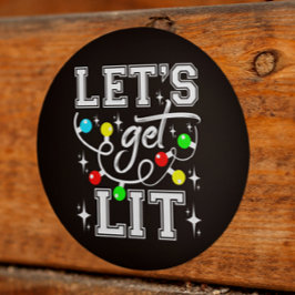 Let's Get Lit Christmas Party Funny - Kerstlicht Ronde Sticker