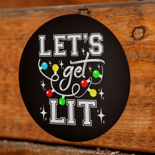 Let's Get Lit Christmas Party Funny - Kerstlicht Ronde Sticker