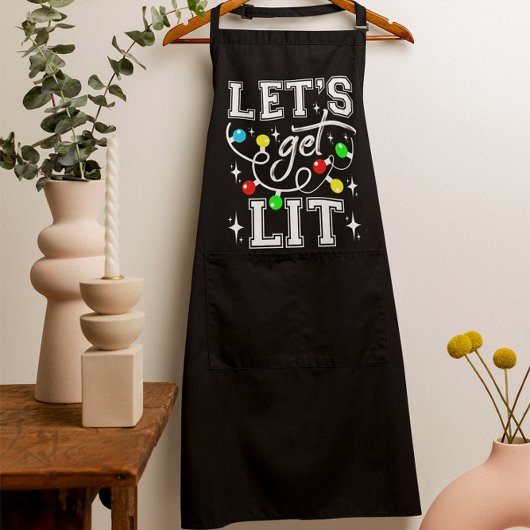 Let's Get Lit Christmas Party Funny - Kerstlicht Schort