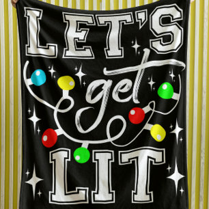 Let's Get Lit Christmas Party Funny - Kerstlicht Sherpa Deken