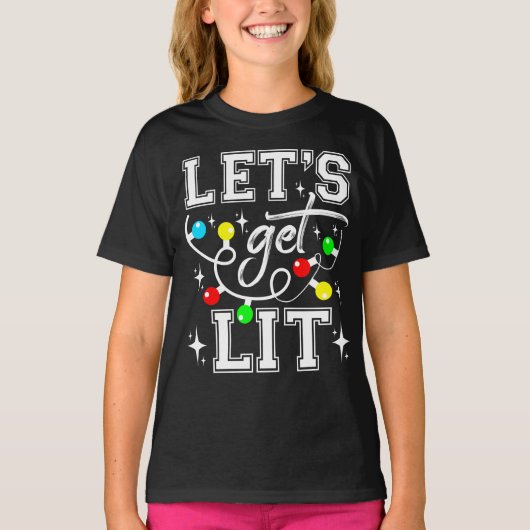 Let's Get Lit Christmas Party Funny - Kerstlicht T-shirt (Voorkant)