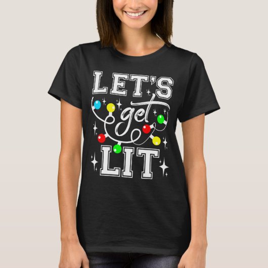 Let's Get Lit Christmas Party Funny - Kerstlicht T-shirt (Voorkant)