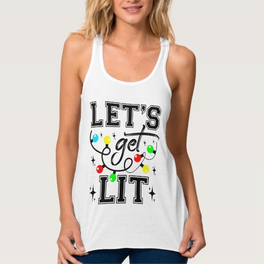 Let's Get Lit Christmas Party Funny - Kerstlicht Tanktop (Voorkant)