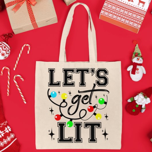Let's Get Lit Christmas Party Funny - Kerstlicht Tote Bag