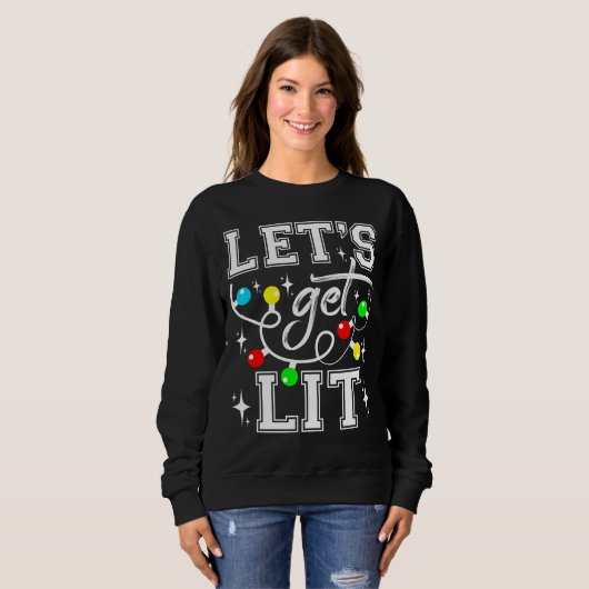 Let's Get Lit Christmas Party Funny - Kerstlicht Trui (Voorkant volledig)