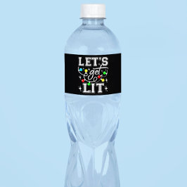 Let's Get Lit Christmas Party Funny - Kerstlicht Waterfles Etiket
