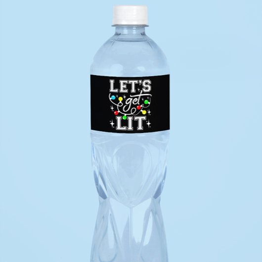 Let's Get Lit Christmas Party Funny - Kerstlicht Waterfles Etiket