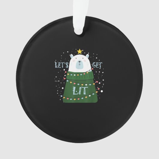 Let's Get Lit Cute Bear Christmas Pajamas Ornament (voorkant)