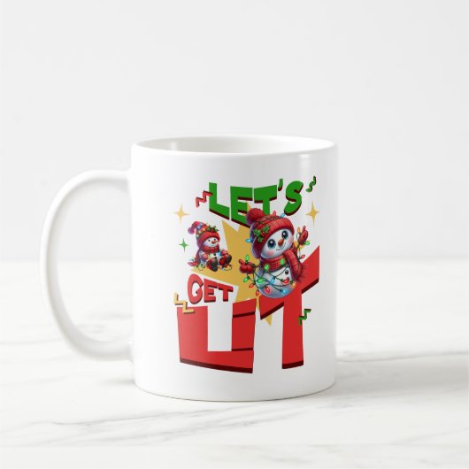 Let's Get Lit Cute Snowman Funny Christmas Vibes Koffiemok (Links)