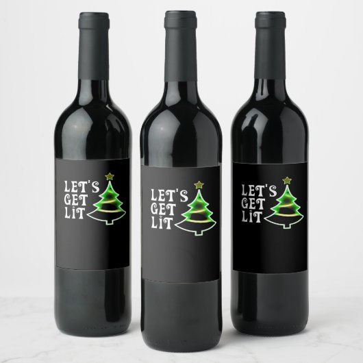 Let's Get Lit Design Adult Funny Christmas Essenti Wijn Etiket (Flessen)