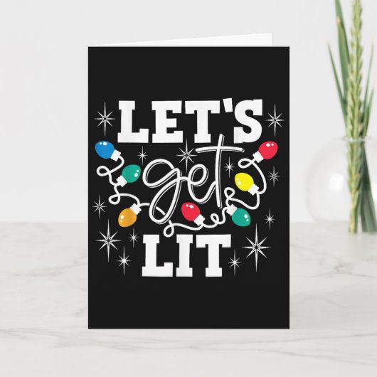 Let's Get Lit Drinking Santa Hat Christmas Lights Kaart (Voorkant)