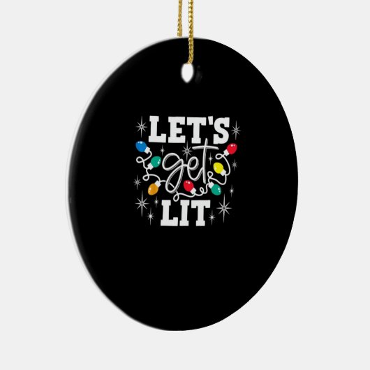 Let's Get Lit Drinking Santa Hat Christmas Lights Keramisch Ornament (Rechts)