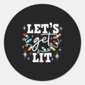 Let's Get Lit Drinking Santa Hat Christmas Lights  Ronde Sticker (Voorkant)