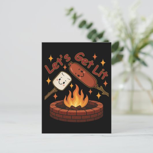 Let's Get Lit Firepit - Schattigee Marshmallow & H Briefkaart (Staand voorkant)