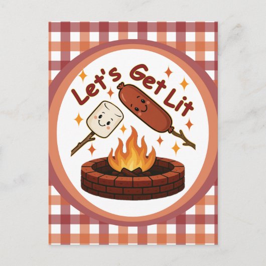 Let's Get Lit Firepit - Schattigee Marshmallow & H Briefkaart (Voorkant)