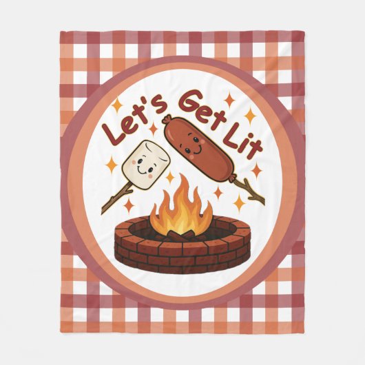 Let's Get Lit Firepit - Schattigee Marshmallow & H Fleece Deken (Voorkant)