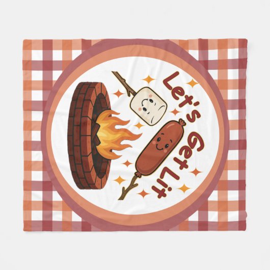 Let's Get Lit Firepit - Schattigee Marshmallow & H Fleece Deken (Voorkant (Horizontaal))