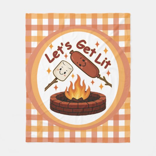 Let's Get Lit Firepit - Schattigee Marshmallow & H Fleece Deken (Voorkant)