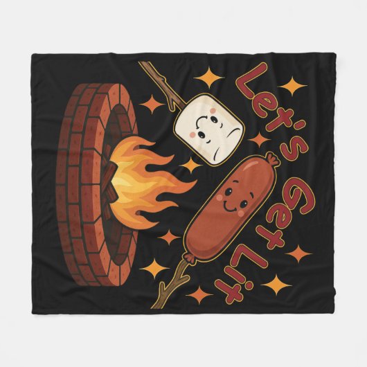 Let's Get Lit Firepit - Schattigee Marshmallow & H Fleece Deken (Voorkant (Horizontaal))