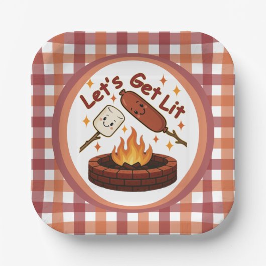 Let's Get Lit Firepit - Schattigee Marshmallow & H Papieren Bordje (Voorkant)