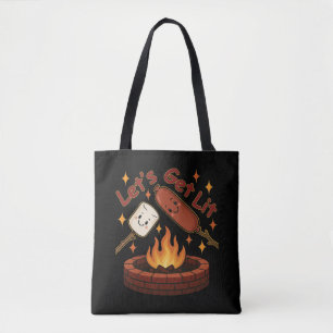 Let's Get Lit Firepit - Schattigee Marshmallow & H Tote Bag