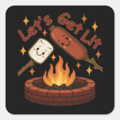 Let's Get Lit Firepit - Schattigee Marshmallow & H Vierkante Sticker (Voorkant)